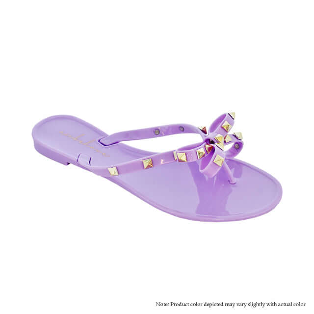 Gold Studded Bow Thong Sandals -Lilac {Order 1/2 Size Larger}
