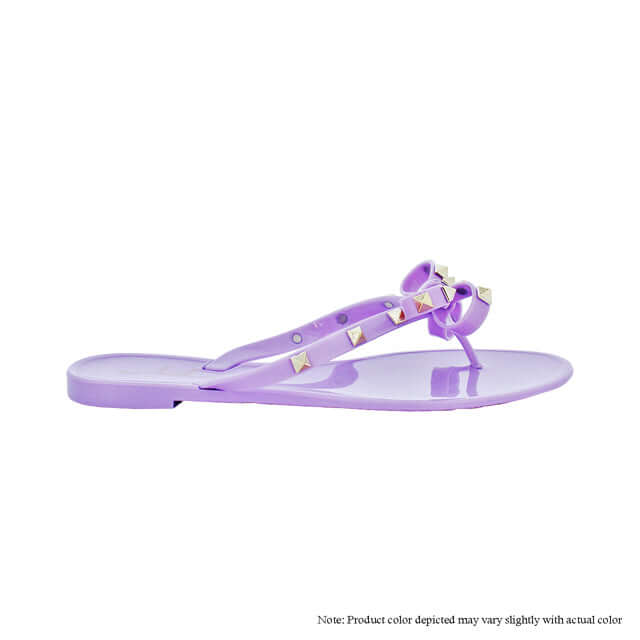 Gold Studded Bow Thong Sandals -Lilac {Order 1/2 Size Larger}