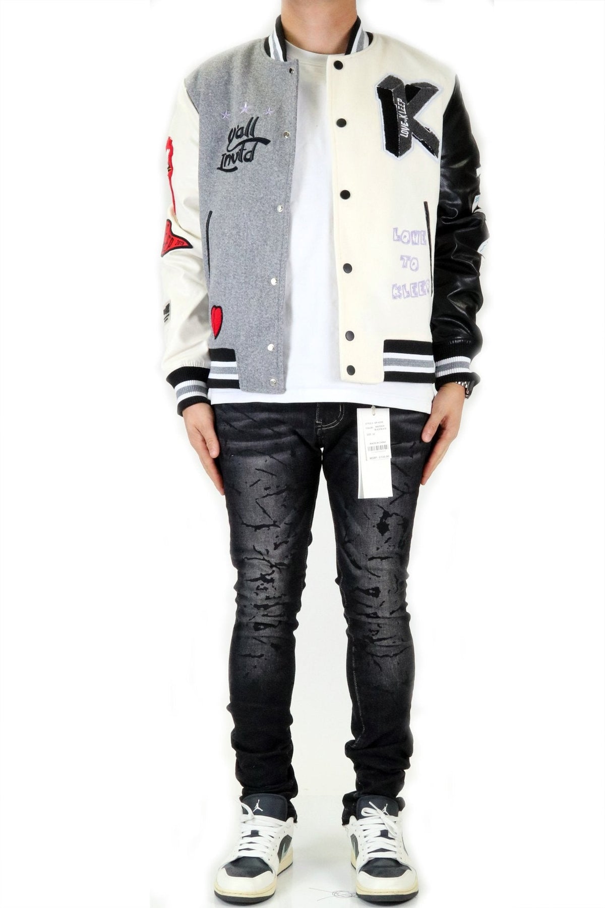 CAPELLA Men's Melton Body with Faux Leather Sleeve Varsity Jacket