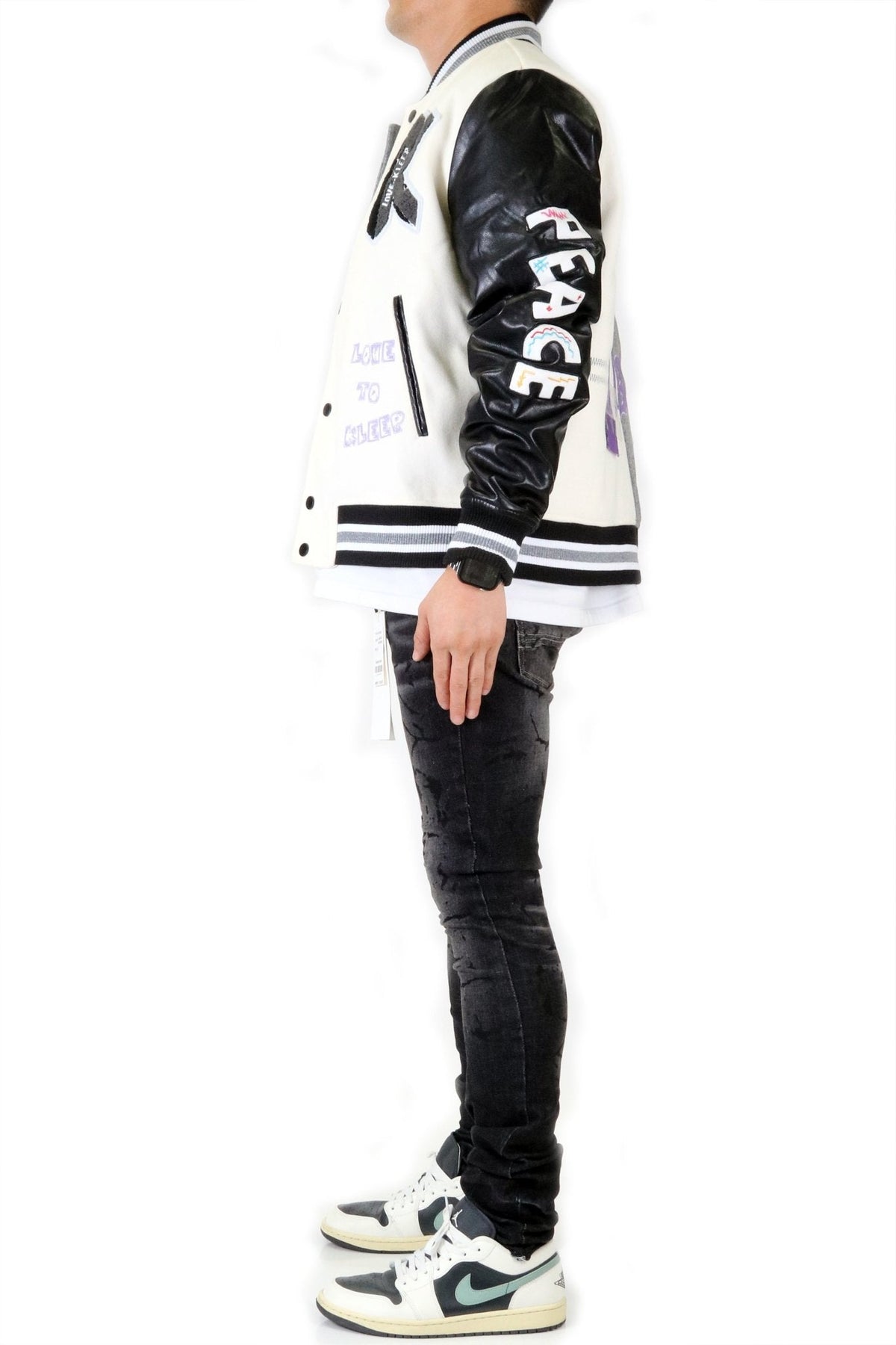CAPELLA Men's Melton Body with Faux Leather Sleeve Varsity Jacket
