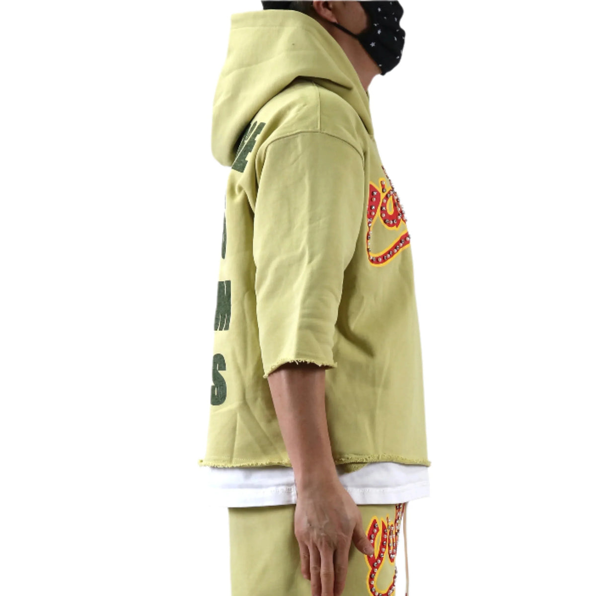 BRITON French Terry 3/4 Sleeve Crop Top Pullover Hoodie