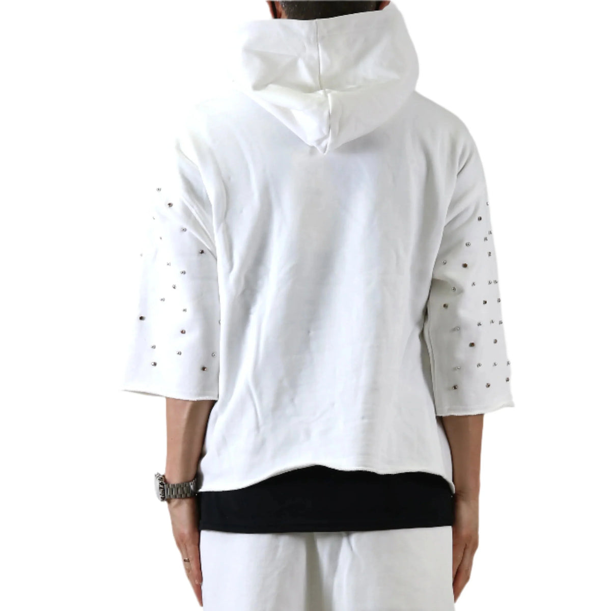 CLAIN French Terry 3/4 Sleeve Crop Top Pullover Hoodie