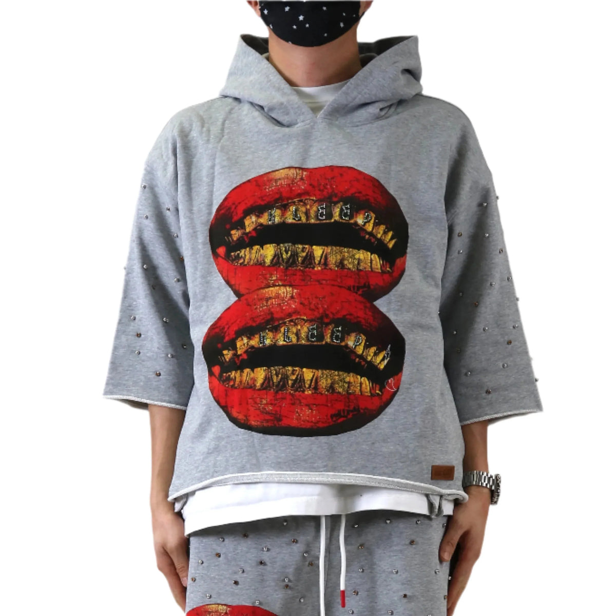 PETTI French Terry 3/4 Sleeve Crop Top Pullover Hoodie