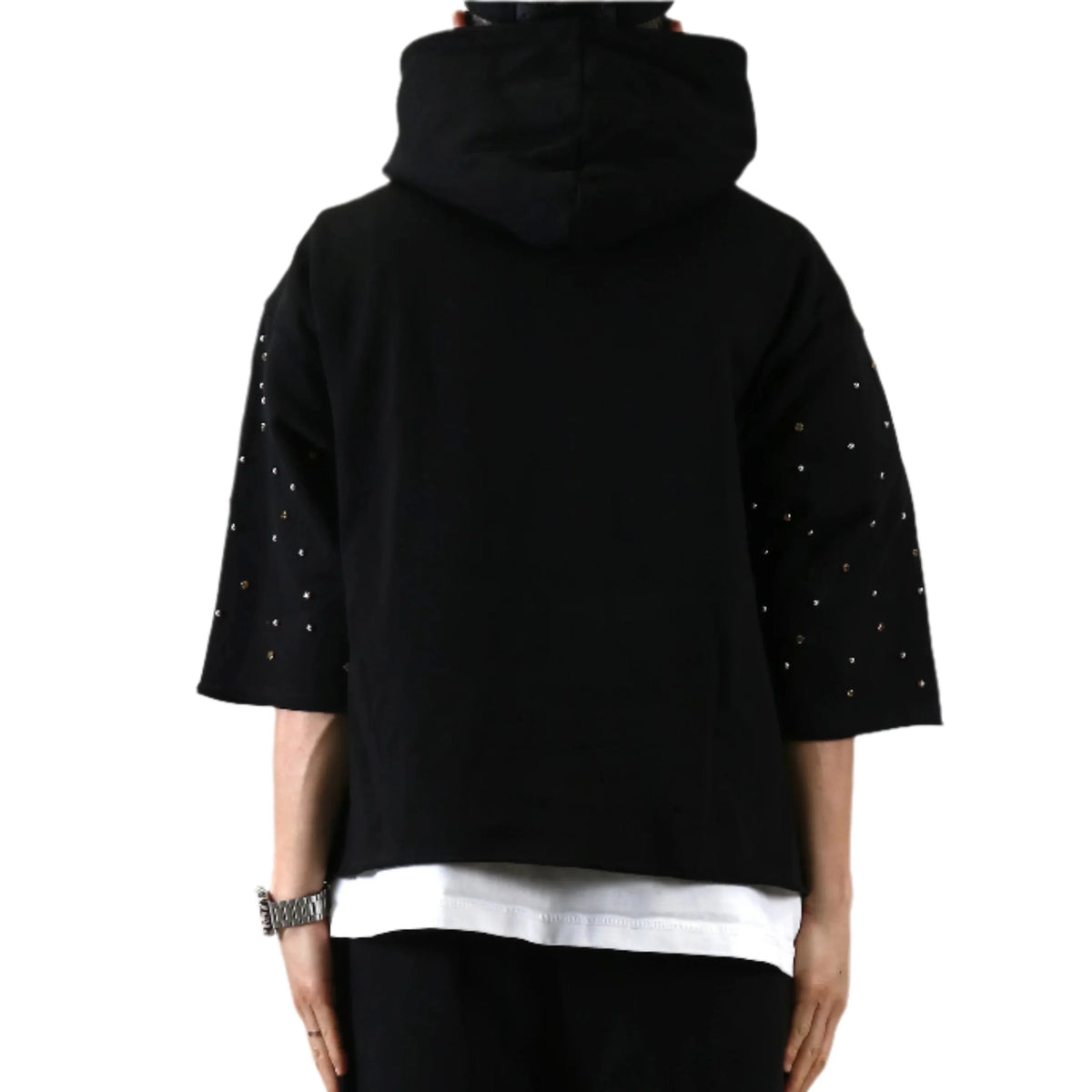 SCHUMA French Terry 3/4 Sleeve Crop Top Pullover Hoodie
