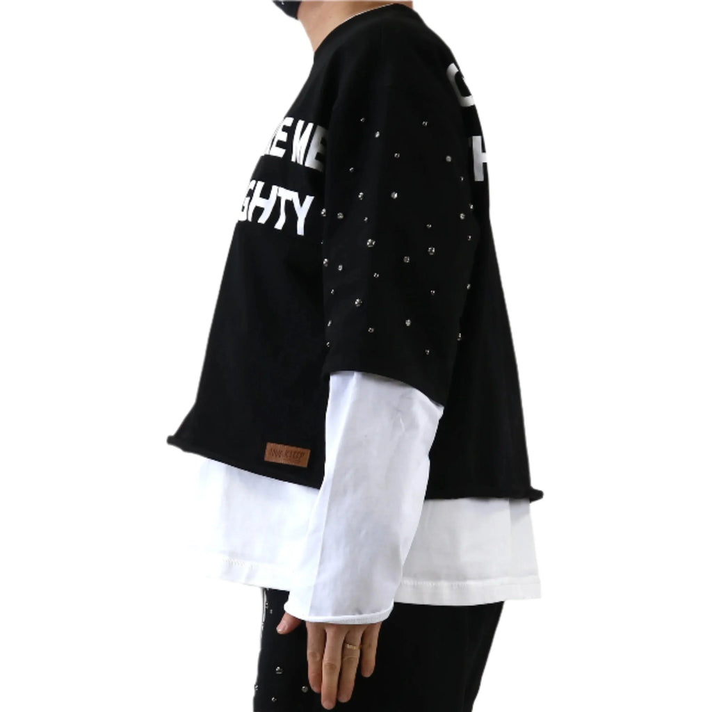 KARAN S/N Jersey 3/4 Sleeve Crop top Tee with Layered long sleeve