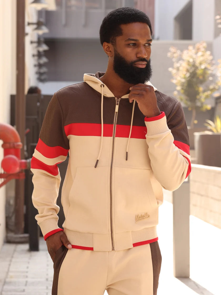 Daniali Jacquard Hoodie Joggers Set - Khaki
