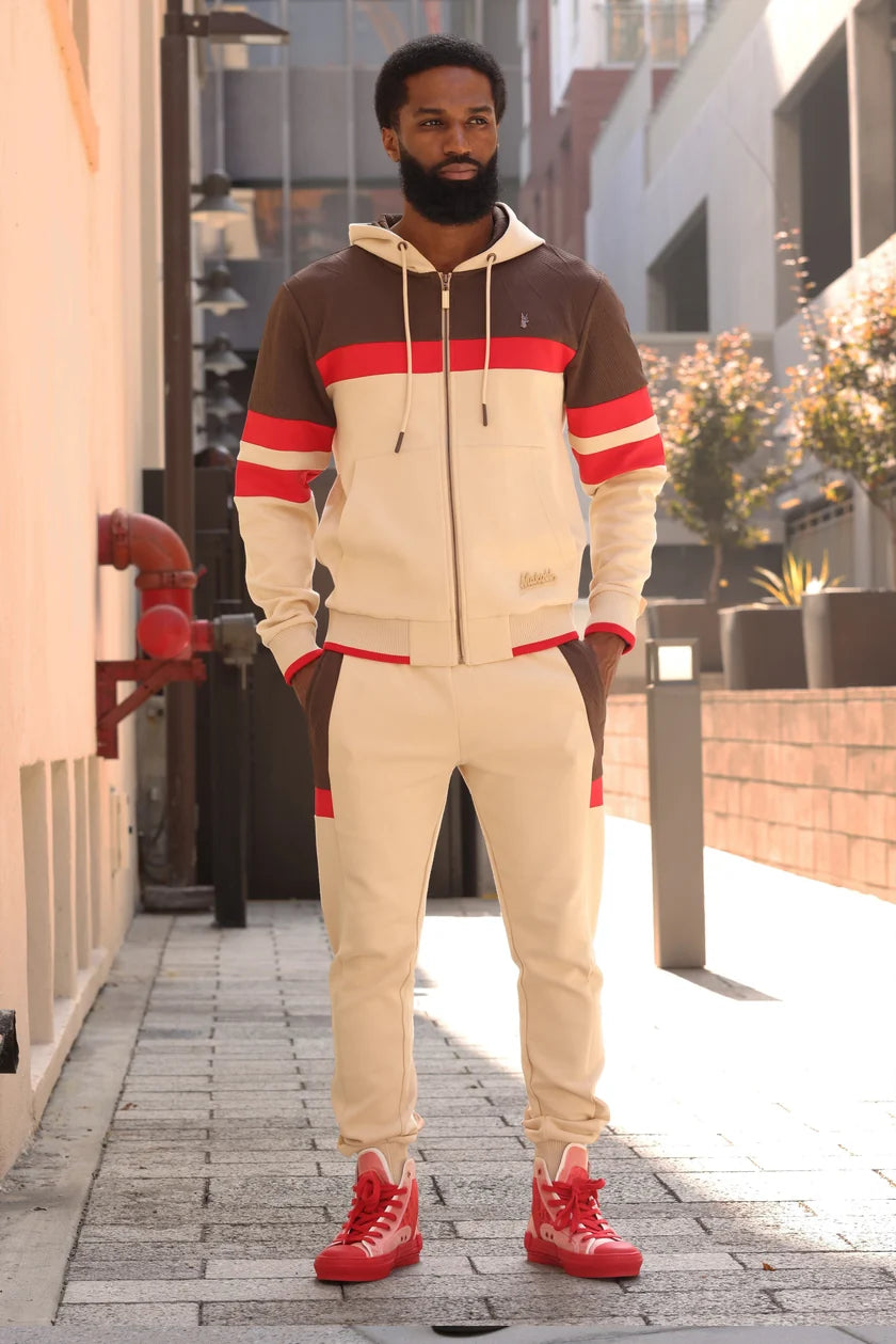 Daniali Jacquard Hoodie Joggers Set - Khaki