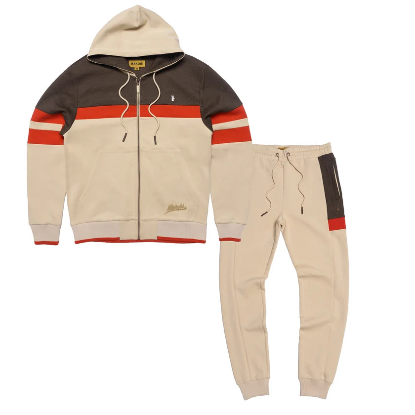 Daniali Jacquard Hoodie Joggers Set - Khaki