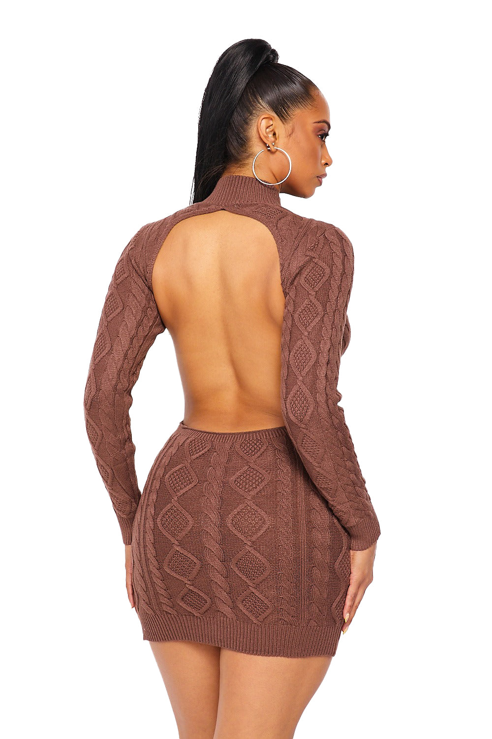 Mock Neck Back Out Sweater Dress