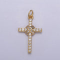 Dainty Bound Cross Charm 16K Gold Filled Cross Pendant with Clear Cubic Zirconia Micro Pave Religious Jewelry Making N-856