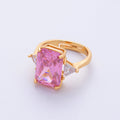 18K Gold Filled Pink, Clear CZ Baguette Triangle Solitaire Adjustable Ring | O805