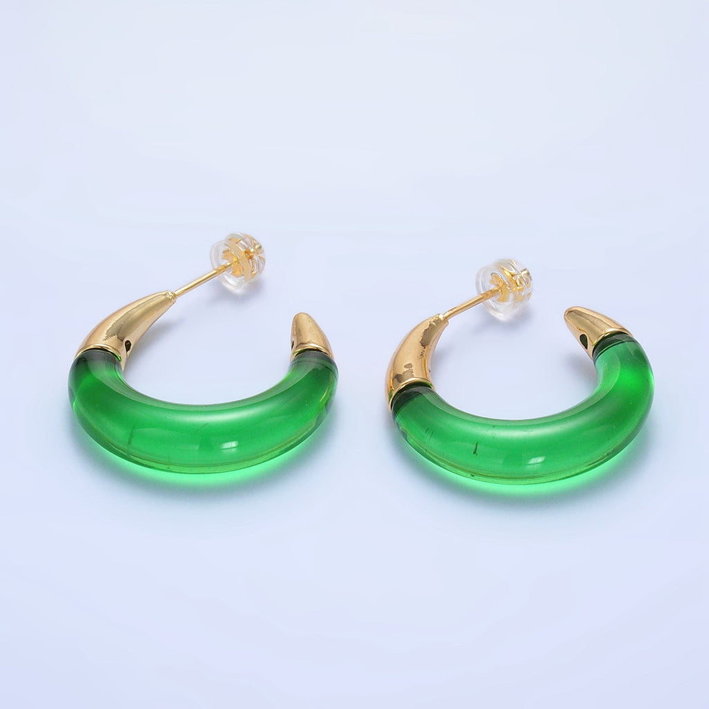 24K Gold Filled 26mm Resin Gold Edged C-Shaped Hoop Earrings | P184 - P21