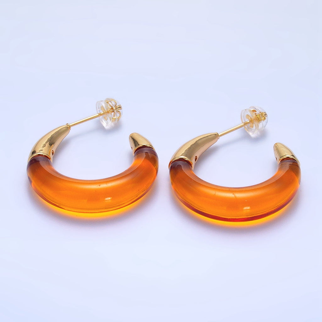 24K Gold Filled 26mm Resin Gold Edged C-Shaped Hoop Earrings | P184 - P21