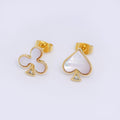 24K Gold Filled Shell Pearl Spades & Clubs Card Mis Matched Stud Earrings | Q-346