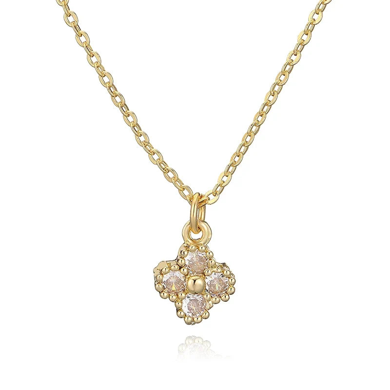 HECHENG, 18K Gold Plated Brass Cubic Zirconia Bijoux Exquisite Flower‑Shaped Women Necklace Dainty Collarbone Chain Jewelry Gift