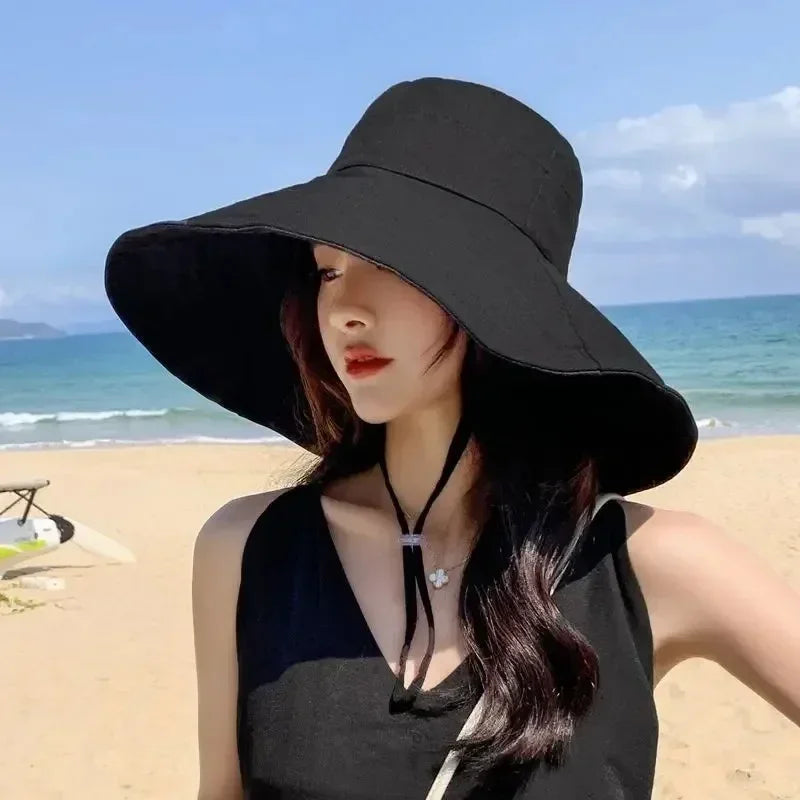 Japanese Sunshade Female Spring and Summer Sunscreen Free To Fold Big Brim Sun Hat Fisherman Hat Cover Face Oversized Hair