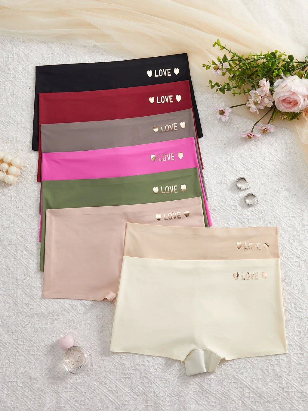 8PCS/Set Women's Smooth Elastic underwear Love Heart Accent