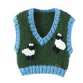 Sheep Knitted Sweater Vest Vintage Animal  Blue Cropped Sweater