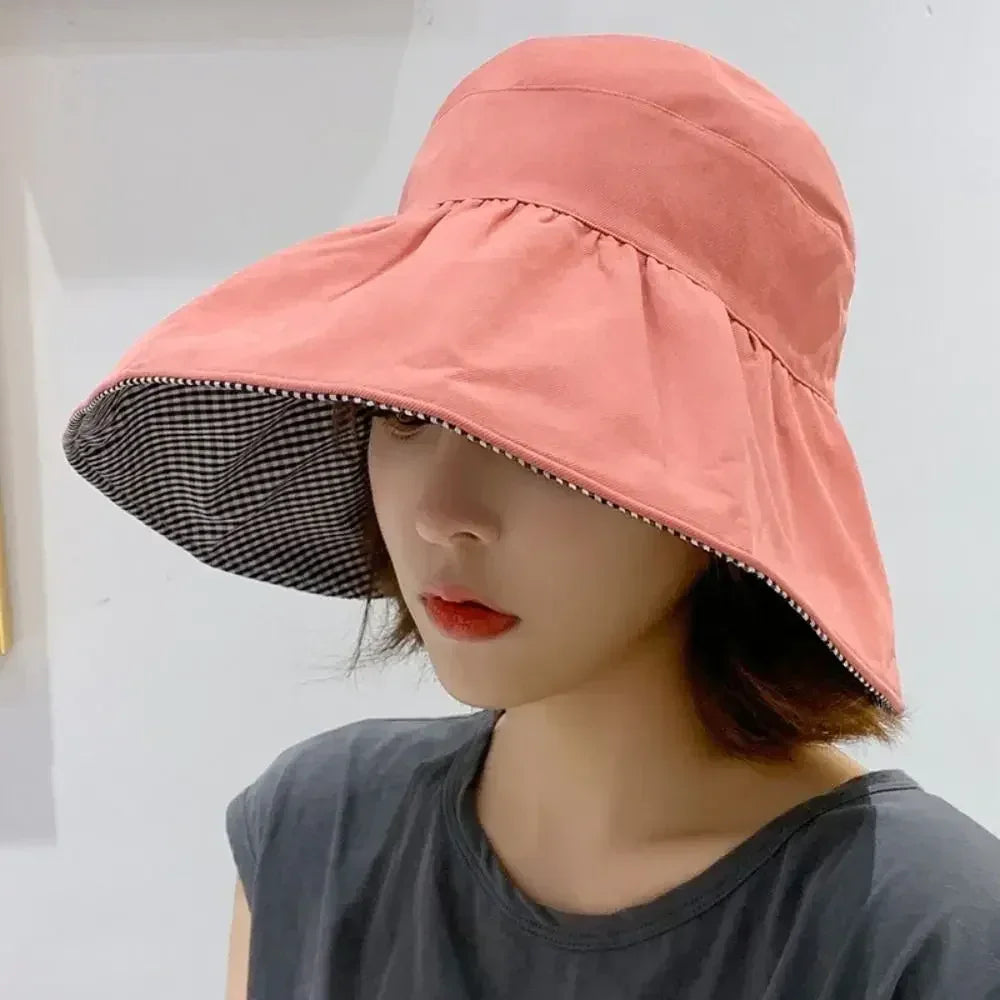 Foldable Sunscreen Hat New Big Brim Cotton Empty Top Cap Double Sided UV Protection Sun Hat