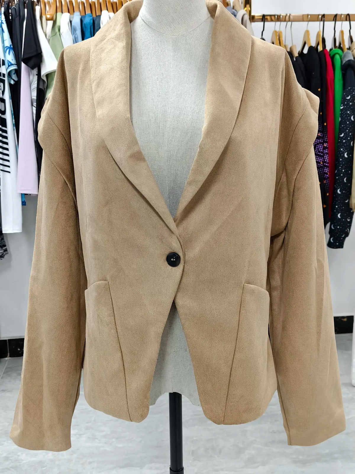 Phantasy Single Breasted Buckle Casual Suede Jacket Street Fashion Waist with Buttons