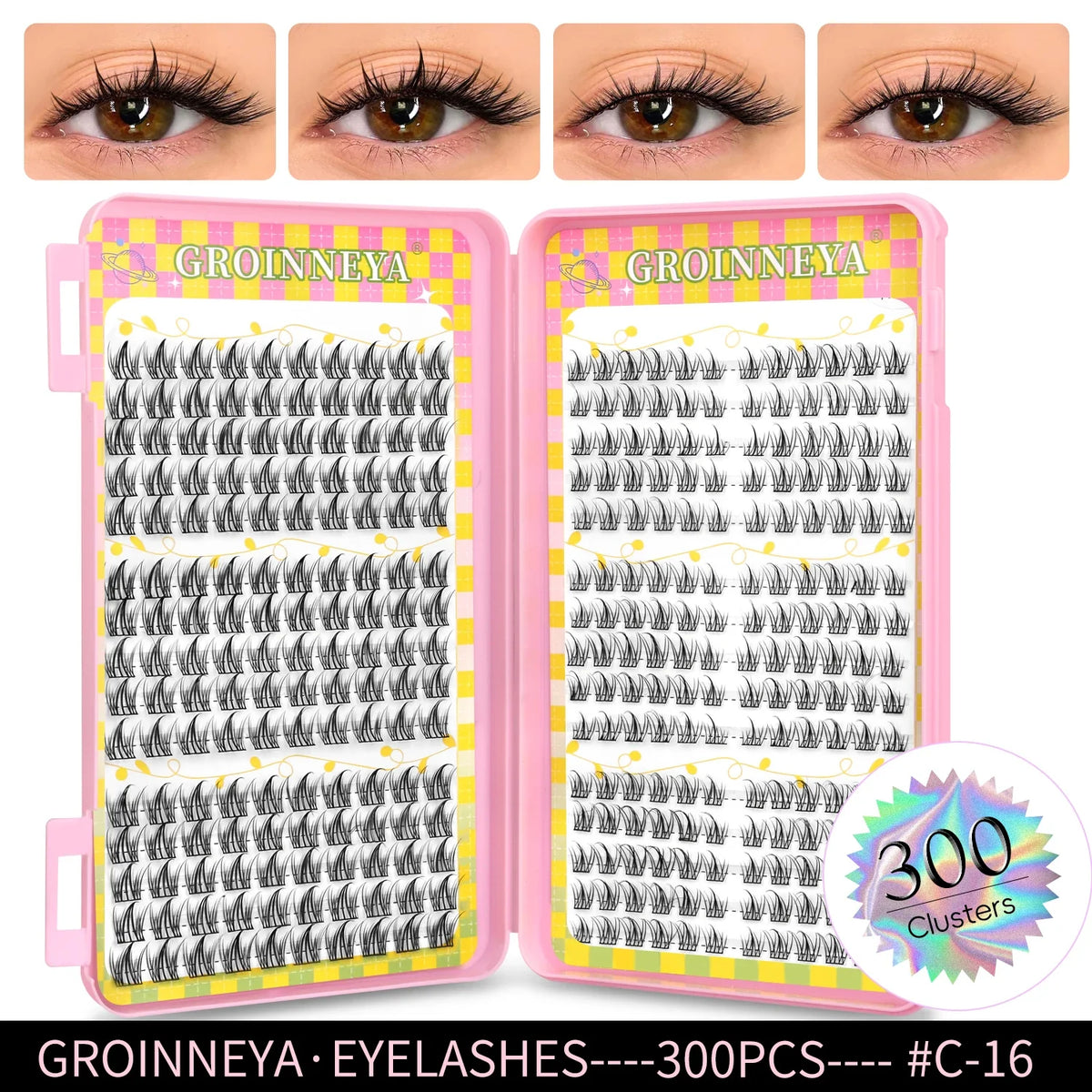 GROINNEYA Eyelashes Clusters 320 pcs Natural Eyelash extension Cluster Lashes Volume Mixed Tray Lashes Cluster Natural Lashes
