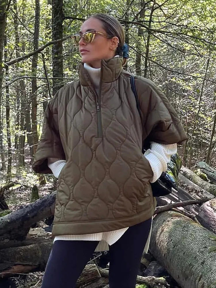 Quilted Argyle Coat Cape Rainproof Jacket