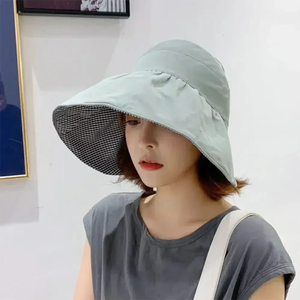 Foldable Sunscreen Hat New Big Brim Cotton Empty Top Cap Double Sided UV Protection Sun Hat