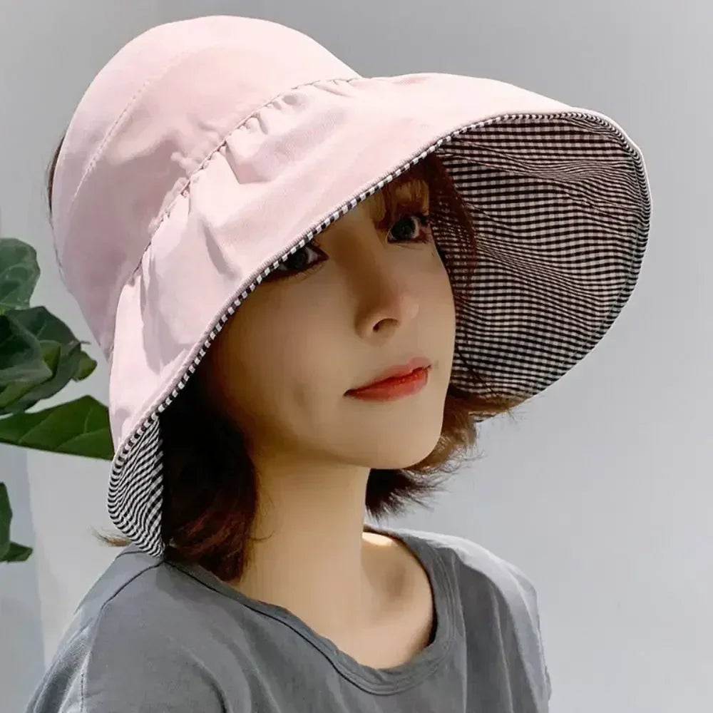 Foldable Sunscreen Hat New Big Brim Cotton Empty Top Cap Double Sided UV Protection Sun Hat