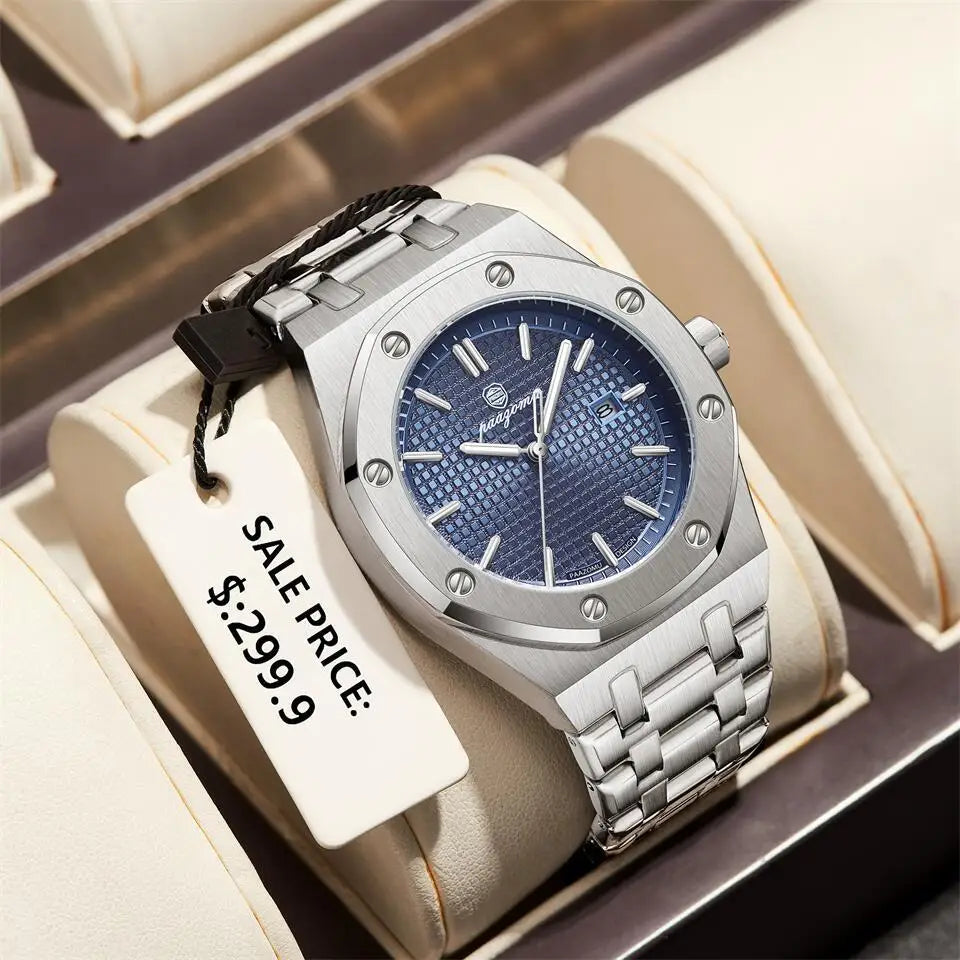 PAAZOMU Luxury Watches For Men Stainless Steel Waterproof Luminous Man Watch Date Week Fashion Casual Men's Quartz Watch Reloj