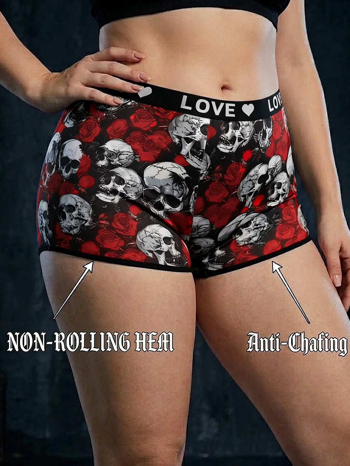 Women Seamless Panties High-waisted Boy shorts Gothic Skull Soft Breathable Stretch Underwear
