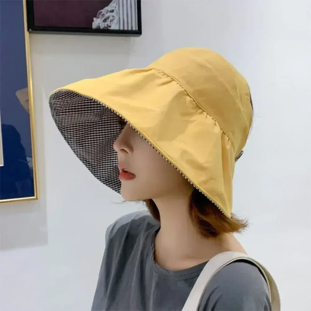 Foldable Sunscreen Hat New Big Brim Cotton Empty Top Cap Double Sided UV Protection Sun Hat