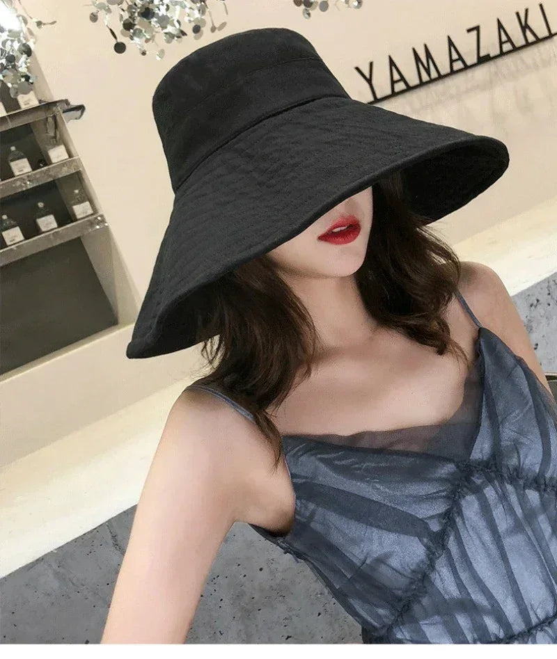 Japanese Sunshade Female Spring and Summer Sunscreen Free To Fold Big Brim Sun Hat Fisherman Hat Cover Face Oversized Hair
