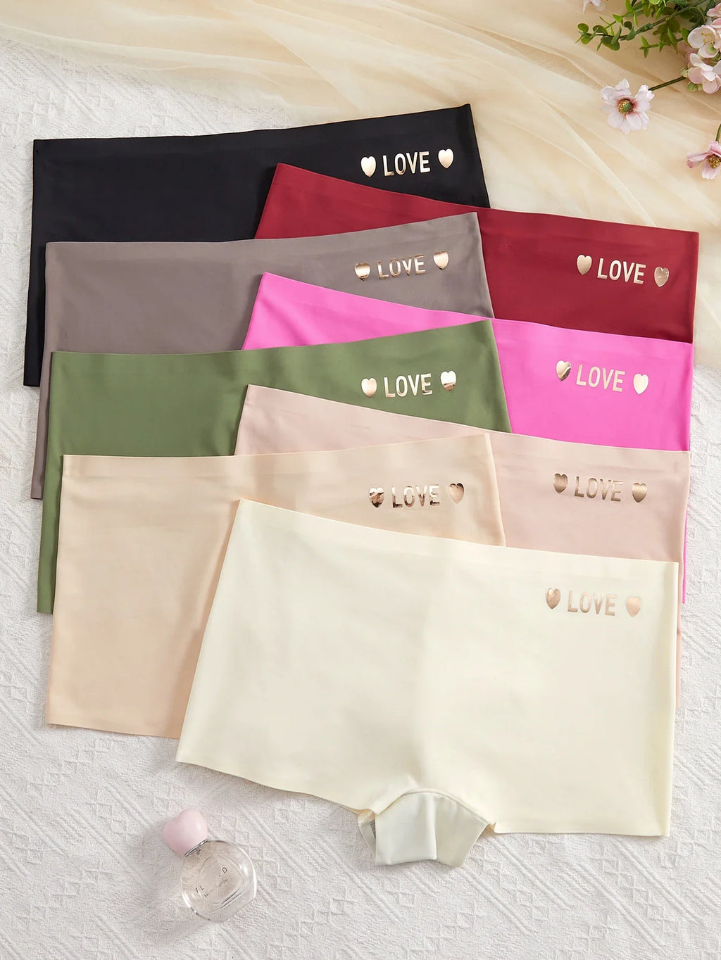 8PCS/Set Women's Smooth Elastic underwear Love Heart Accent