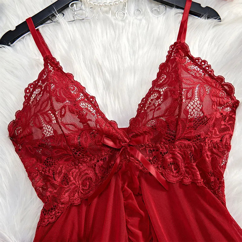 Deep V Slip Dress Thong Erotic Bra Panty Sets