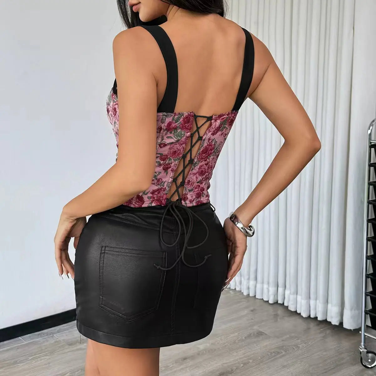 Phantasy Women's Leopard Strap Vest Sexy Backless Floral Print Camisole