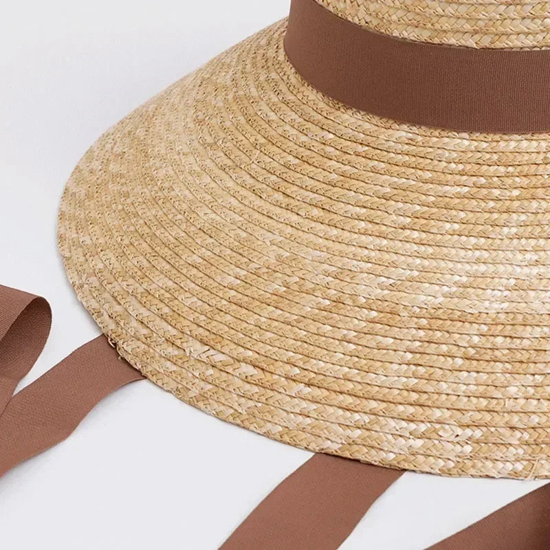 Women Wide Brim Straw Hat with Chin Strap Summer Sun Hats UV Sun Protection Beach Hat Wind Lanyard UPF Derby Travel Hat