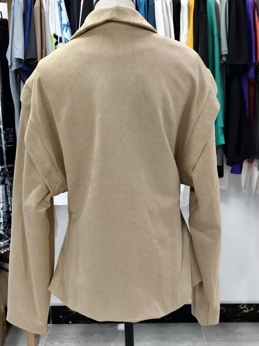 Phantasy Single Breasted Buckle Casual Suede Jacket Street Fashion Waist with Buttons