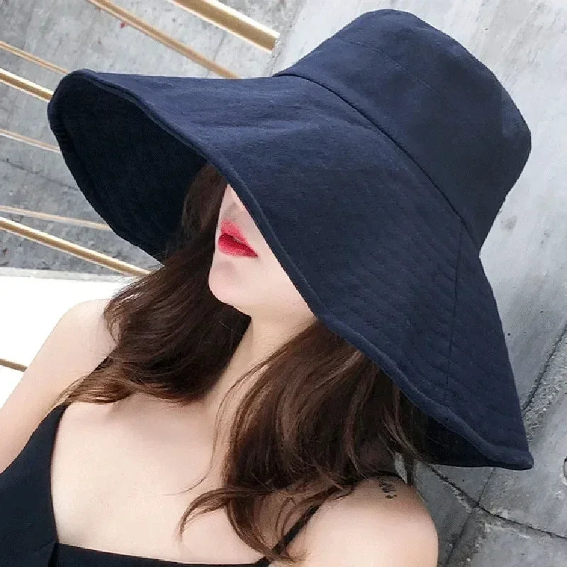 Japanese Sunshade Female Spring and Summer Sunscreen Free To Fold Big Brim Sun Hat Fisherman Hat Cover Face Oversized Hair