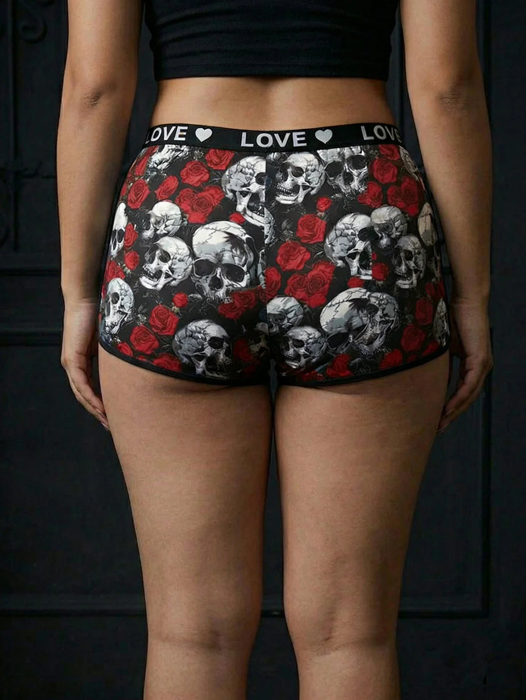 Women Seamless Panties High-waisted Boy shorts Gothic Skull Soft Breathable Stretch Underwear