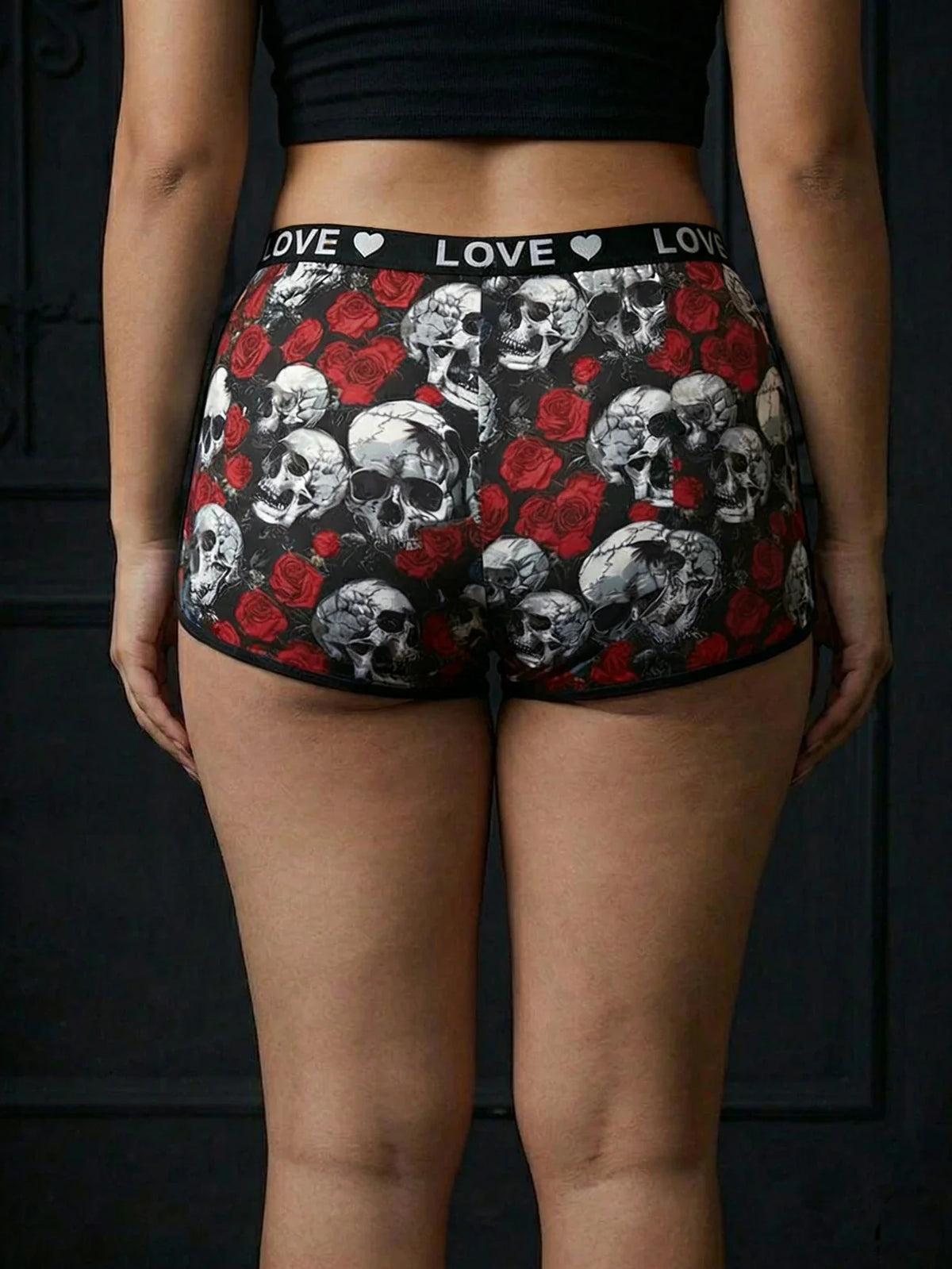 Women Seamless Panties High-waisted Boy shorts Gothic Skull Soft Breathable Stretch Underwear
