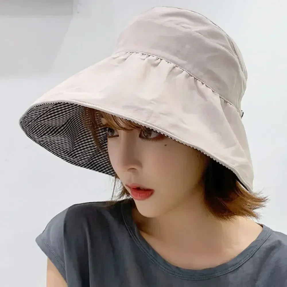 Foldable Sunscreen Hat New Big Brim Cotton Empty Top Cap Double Sided UV Protection Sun Hat