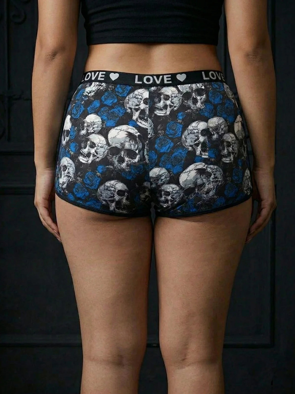 Women Seamless Panties High-waisted Boy shorts Gothic Skull Soft Breathable Stretch Underwear