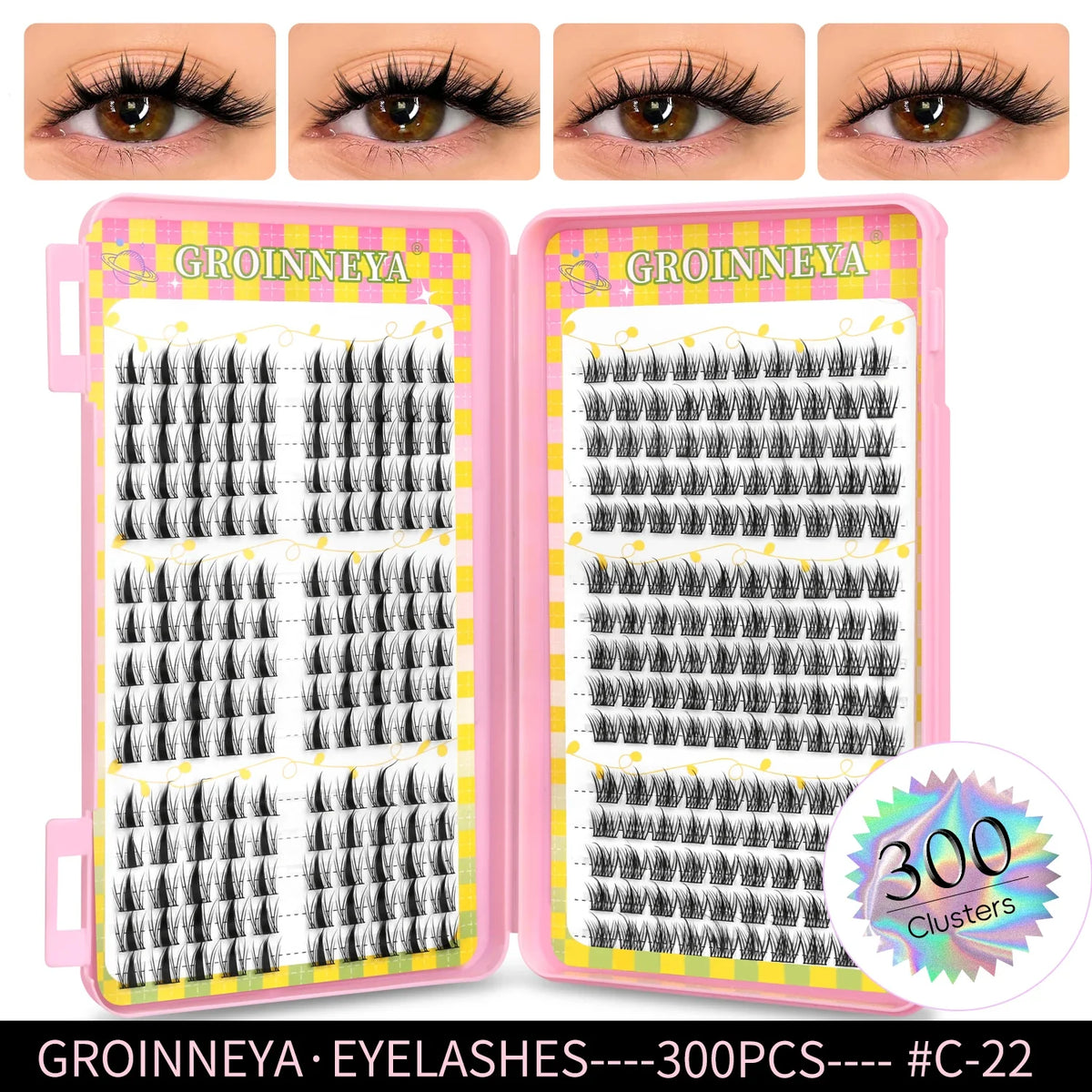 GROINNEYA Eyelashes Clusters 320 pcs Natural Eyelash extension Cluster Lashes Volume Mixed Tray Lashes Cluster Natural Lashes