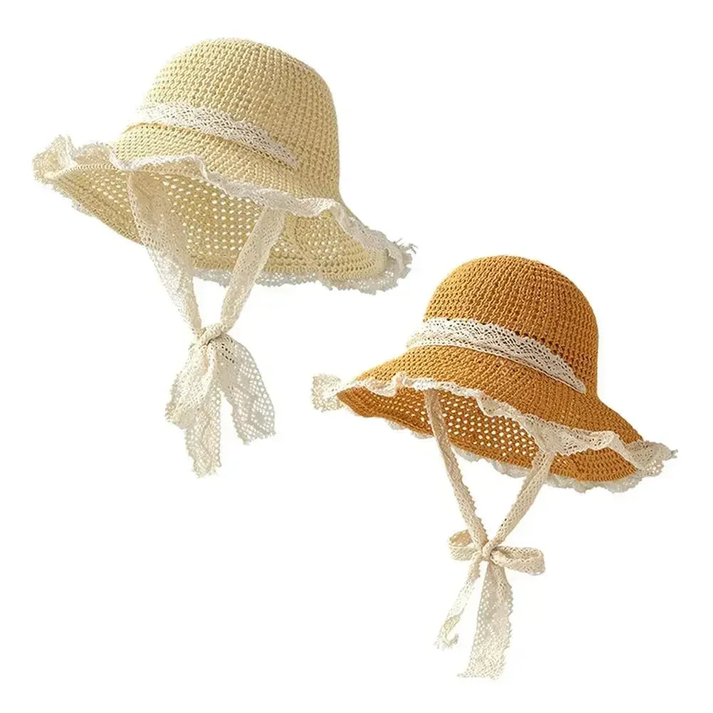 Summer Women's Lace Straw Beach Hat Foldable Sun Hat with Wide Brim Fresh Stylish Sunblock Shade Hat Perfect for Travel Holiday