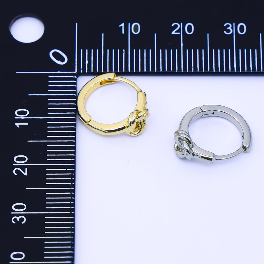 24K Gold Filled 12.5mm Geometric Knot Cartilage Huggie Earrings in Gold & Silver | AB1658 AB1659
