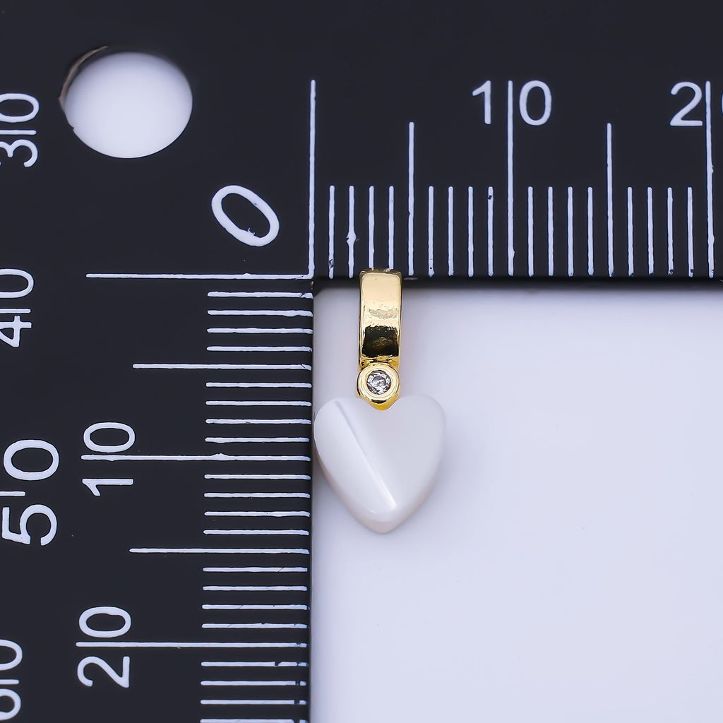 24K Gold Filled 13mm Heart Shell Pearl Clear CZ Bail Pendant | P1953