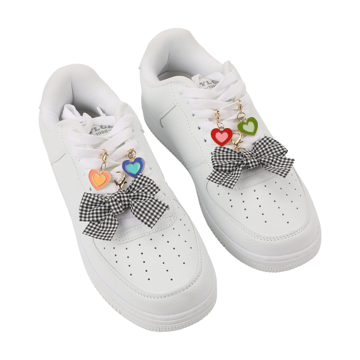Shoe Charm Set - Plaid Bows & Rainbow Hearts
