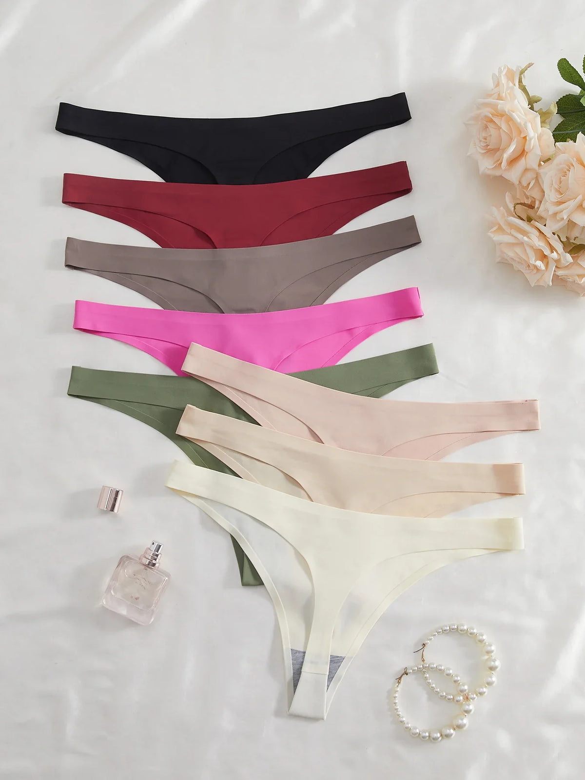 8PCS Seamless Underwear Waistband Soft Girls Sexy Thong Solid Panty Female Intimate