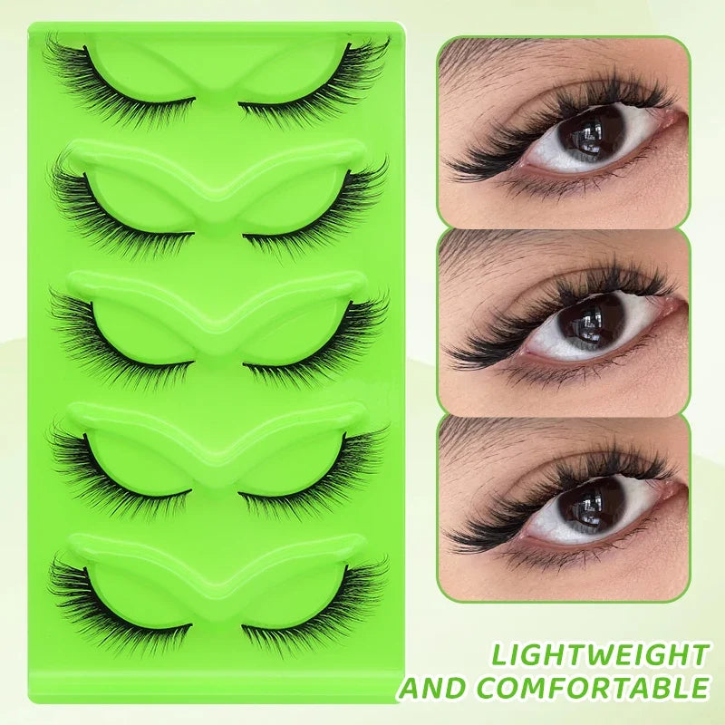 DINGSEN 5 Pairs Cat Eyelashes Fluffy Cat Lashes Fake Eyelash Wispy Natural Look long Mink Eyelashes Strip Lashes Cat Eye Lashes
