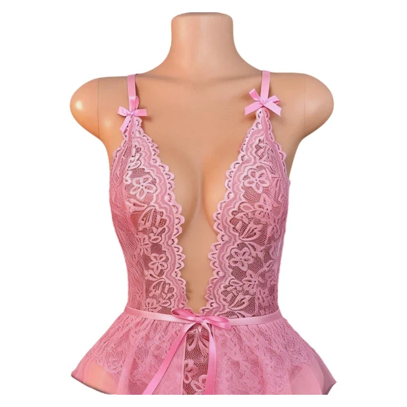 Deep V Sexy Underwear Women One-piece Exotic Bodysuit Set